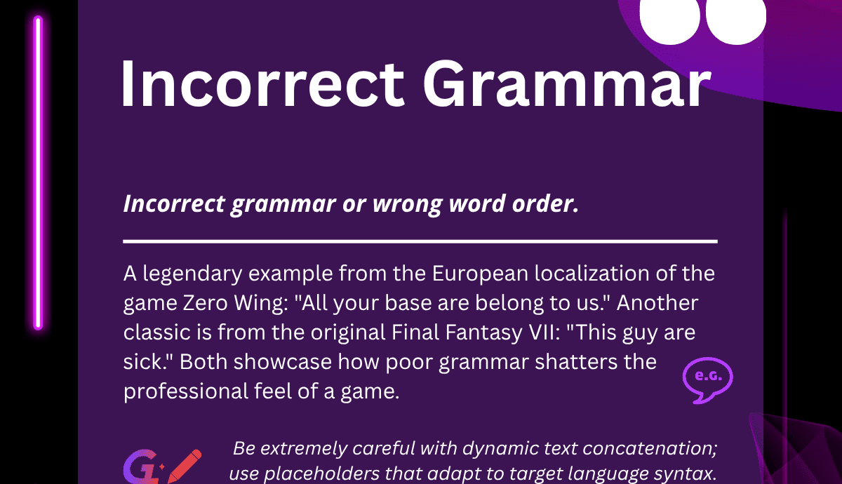 LangLink LQA Bug Dictionary Incorrect Grammar