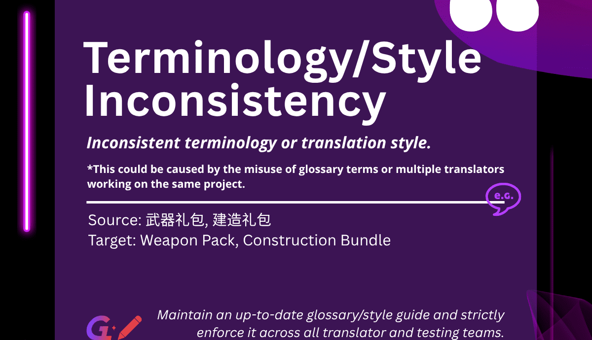 LangLink LQA Bug Dictionary Terminology